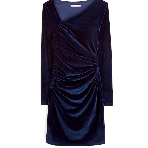 NWT Abercrombie & Fitch long sleeve asymmetrical velvet dress. Navy, size small - Picture 1 of 1
